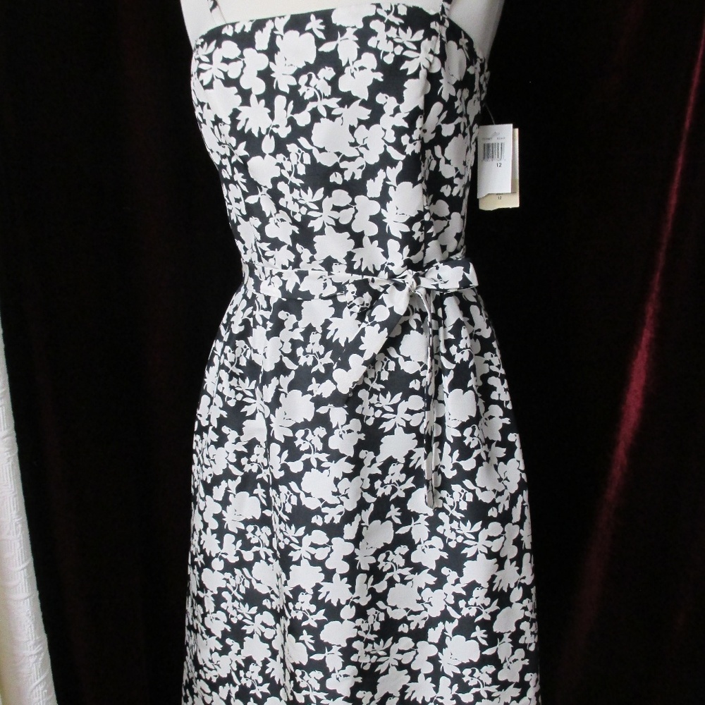 NEW NORDSTROM TABITHA b/w floral silk DRESS s12
